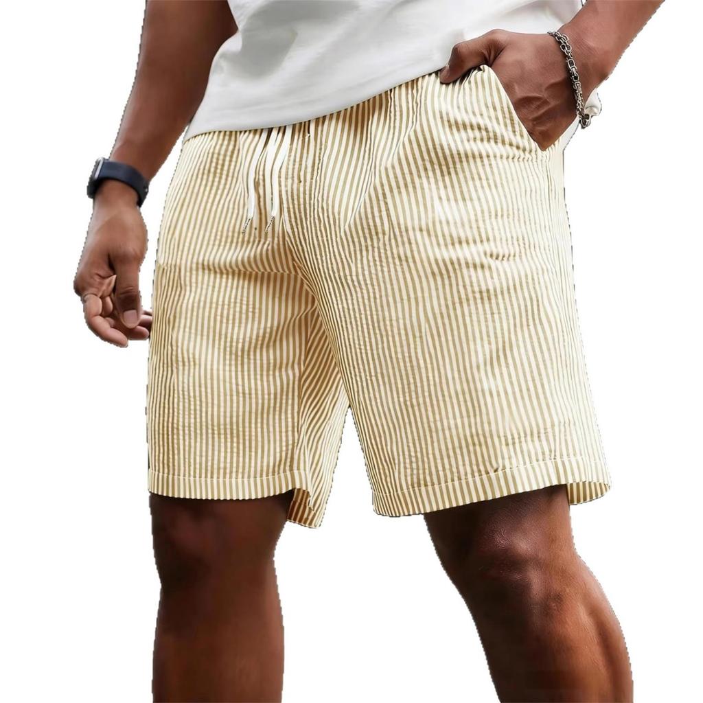 Spring Summer Men's Striped Drawstring Sports Shorts Simple Casual Mid Shorts for Europe America