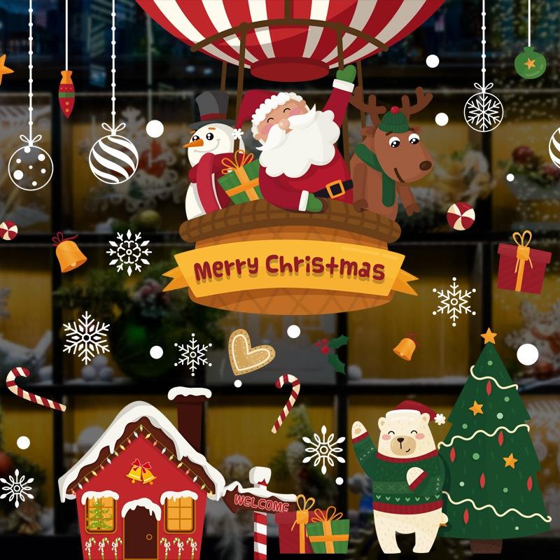 Merry Christmas Wall Stickers Window Glass Festival Wall Decals Santa Murals New Year Christmas Decorations for Home Decor