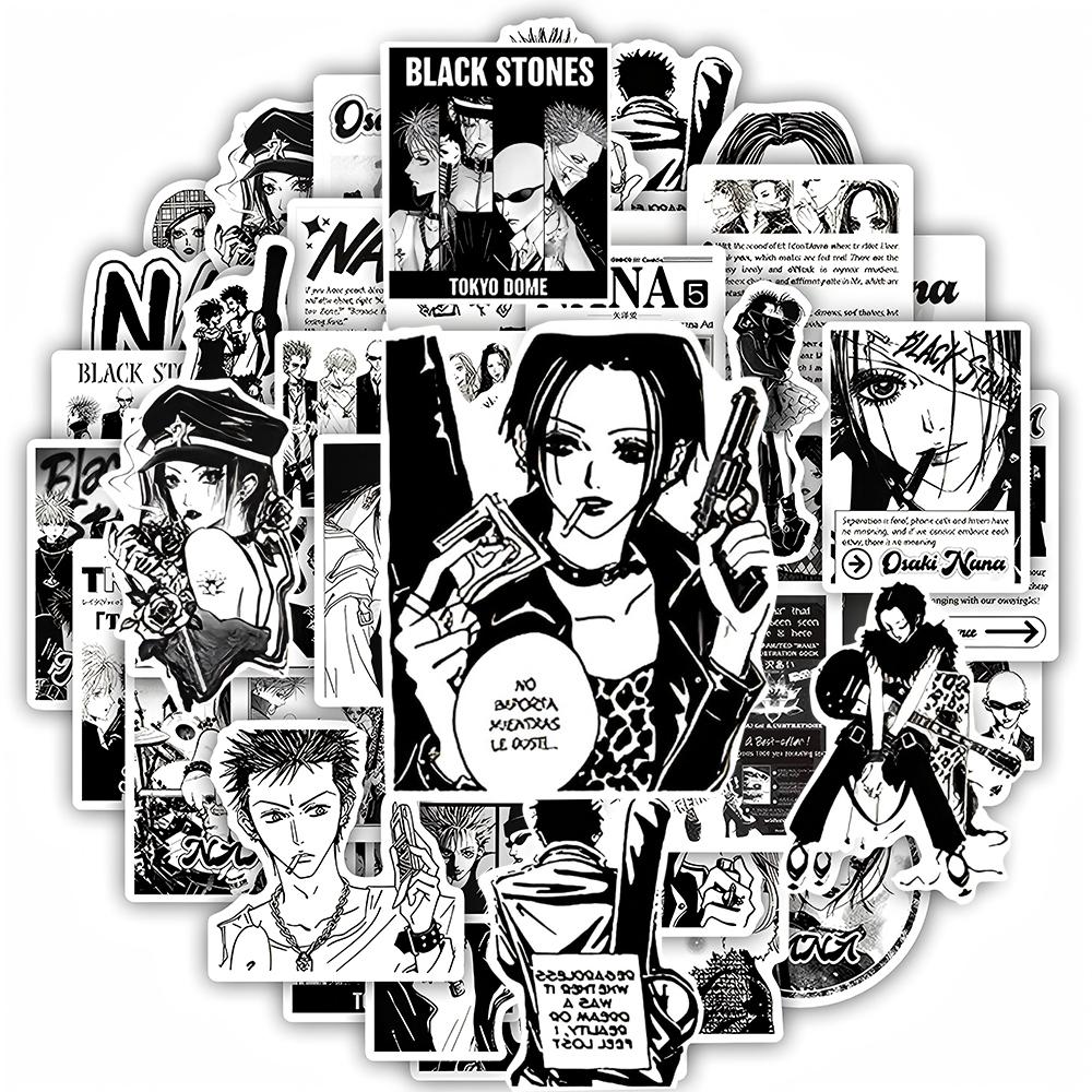 10/30/52pcs Anime Black White NANA Stickers Decals Toys DIY Laptop Motorcycle Suitcase Phone Case Car Cool Waterproof Sticker