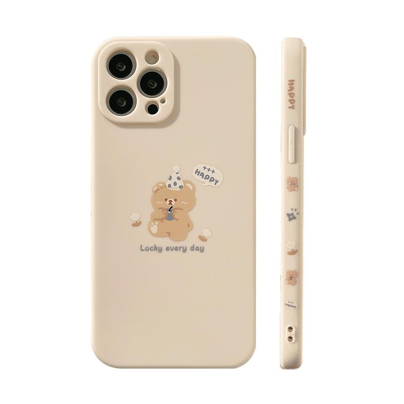 Cartoon Bear IPhone 15 Apple Phone Case 13Promax All Inclusive 16 Soft Case X Suitable for 14pro Side