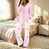 Women's V-Neck Loose Fit Printed Pajama Set Two Piece Sleepwear for Casual