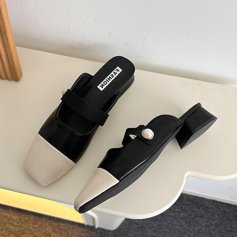 Baotou half slippers women's outer wear 2025 summer new fashion Velcro thick heel muller cool slippers