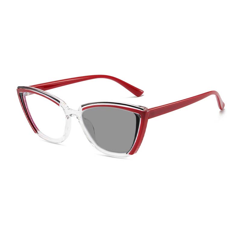 2025 Vintage Colour Block Cat-eye Photochromic Presbyopia Glasses Personalized Large Frame Anti-blue Light Reading Glasses