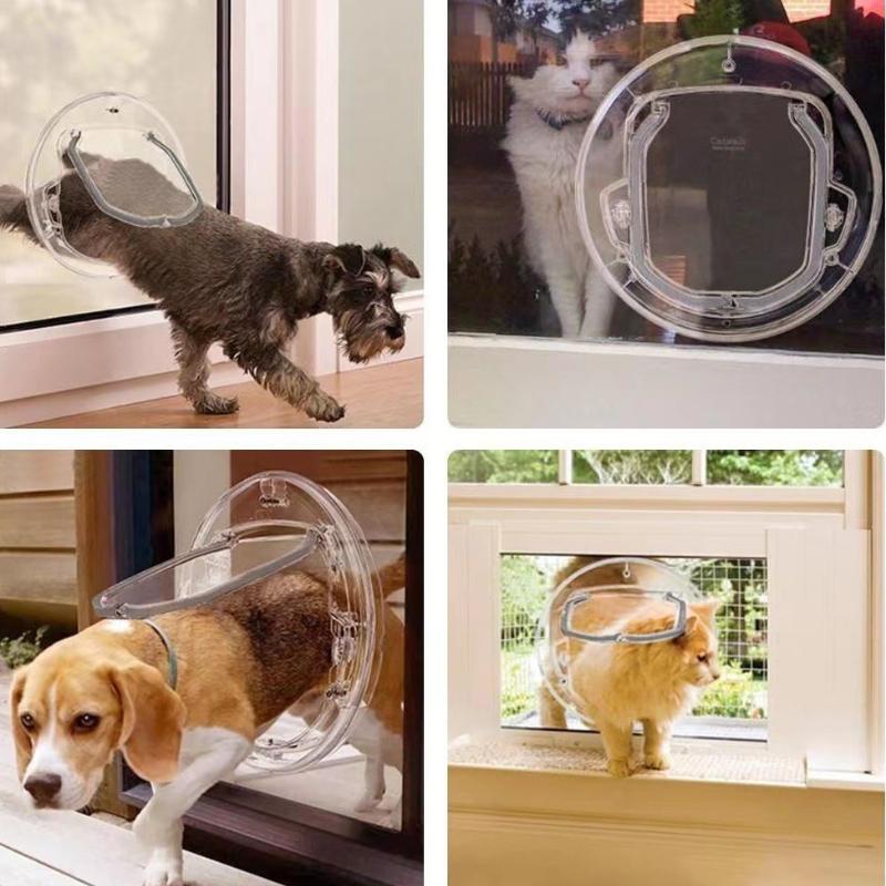 Pet Cat Dog Door Transparent 4 Way Locking Cat Doors Pet Door Cat Kennel Pet Door for Cats Small Dogs Puppy Access Hole Supplies