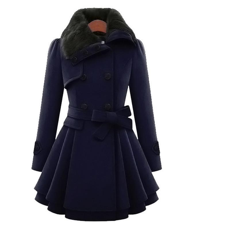 Abrigo de lana largo y delgado para mujer Abrigo de lana con doble