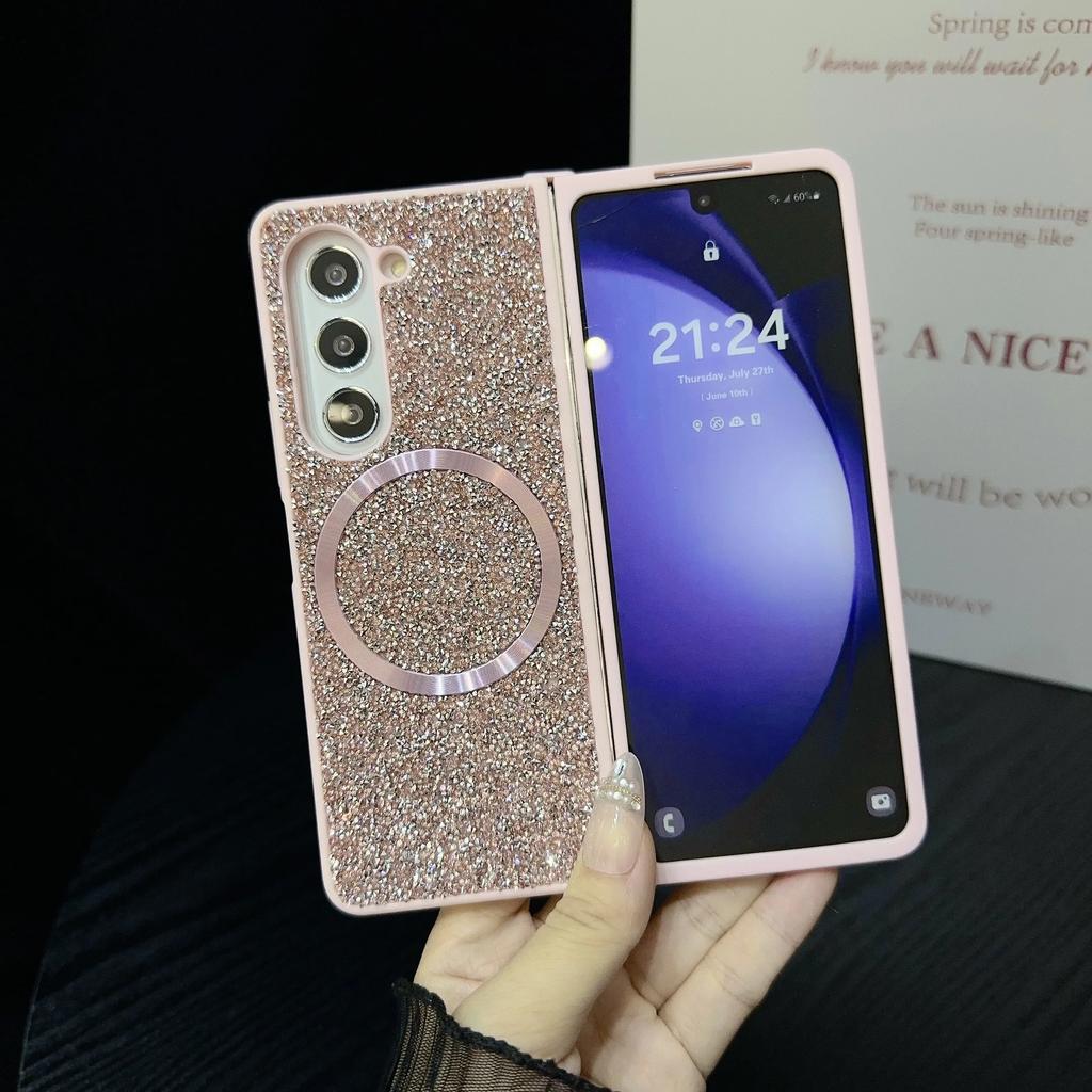 High-end Luxury Magsafe Magnetic Sparkling Diamond Brilliant Phone Case for Samsung Galaxy Z Fold 7 6 5 4 3 TPU Soft Edge Cover
