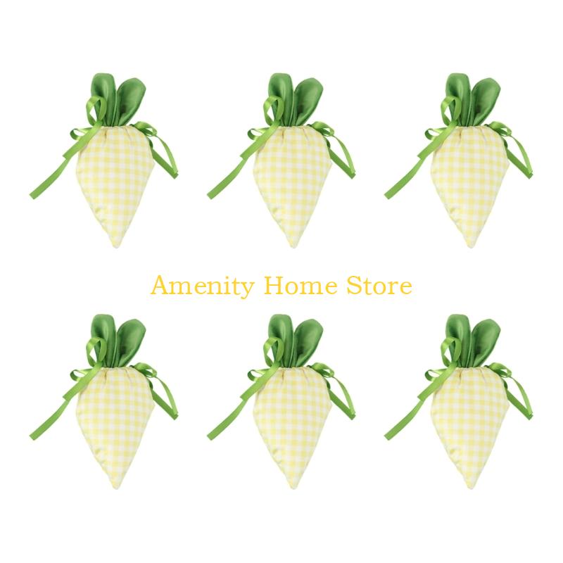 

F26C 6Pcs Easter Carrot Fabric Gift Bag Cookie Candy Holder Drawstring Closure Party Treat Bags For Easter Celebration