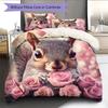 Squirrel and Roses Pattern Bedding Home Decoration Birthday Gift (1 * Duvet Cover + 2 * Pillowcase, Without Core)