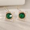 Vintage Red and Green Synthetic Zirconia Imitation Pearl Dangle Earrings for Women Exquisite Banquet Pendant Jewelry Accessories