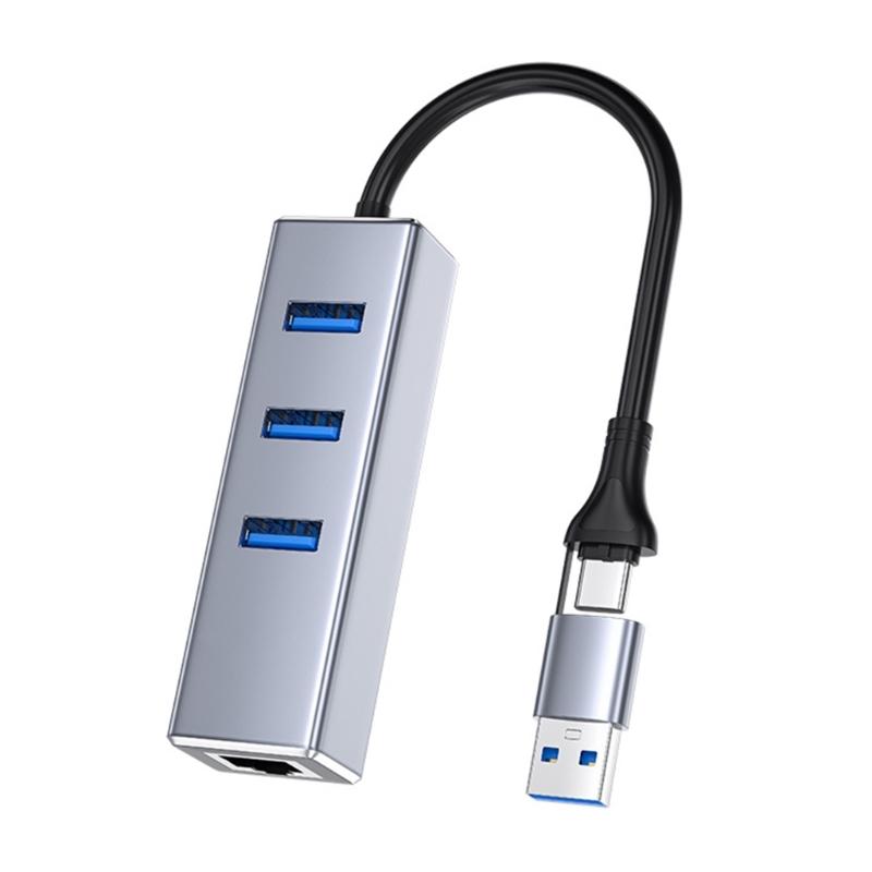 Aluminum Alloy USB C to RJ45 Networking Adapter With USB A Port And 3 USB Hubs Fast Speed 1000Mbps Ethernet Connection 1