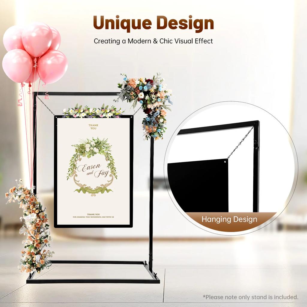 Elegant Black Wedding Welcome Sign Stand 75x50x110cm - Free Standing Advertising Display Rack for Ceremony, Reception & Events