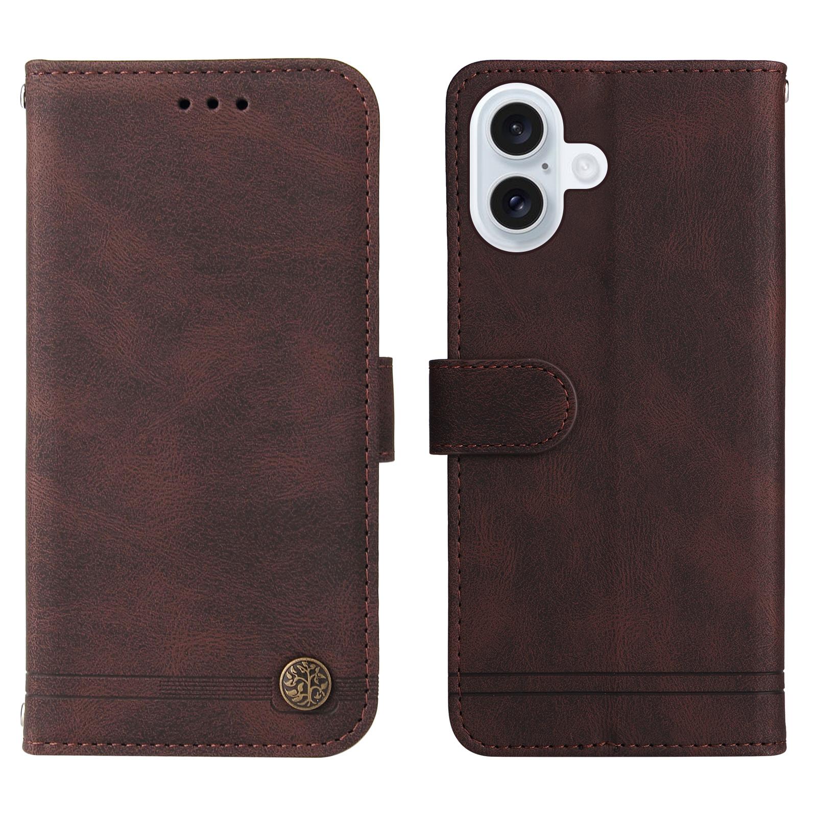 

For iPhone 17 Leather Wallet Cases Skin Touch Phone Cover Stand with Strap Brown