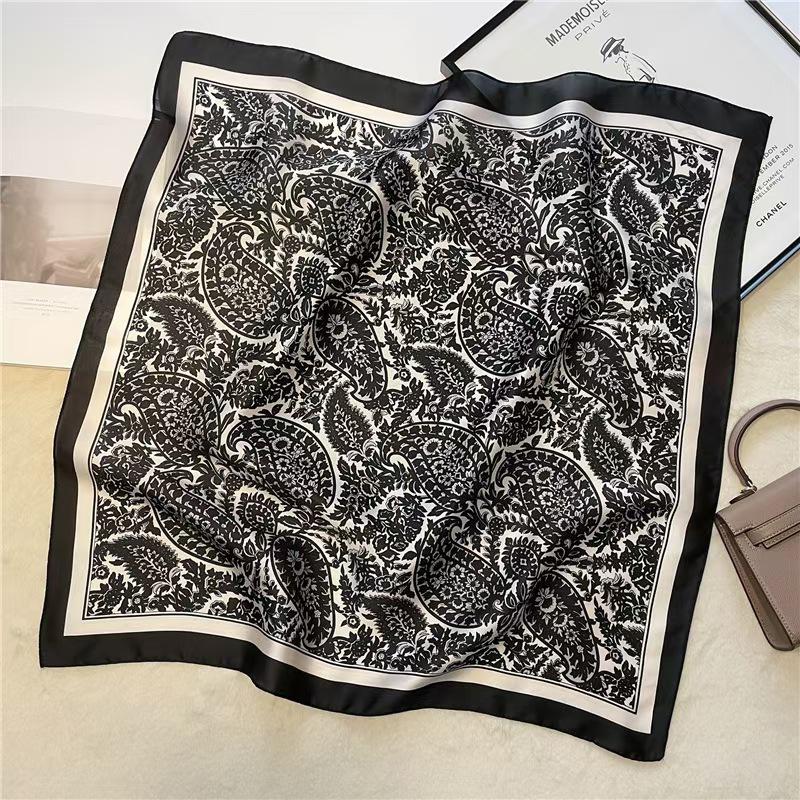 Women's French Retro Silk Cashew Scarf: Versatile Square Ribbon Headscarf