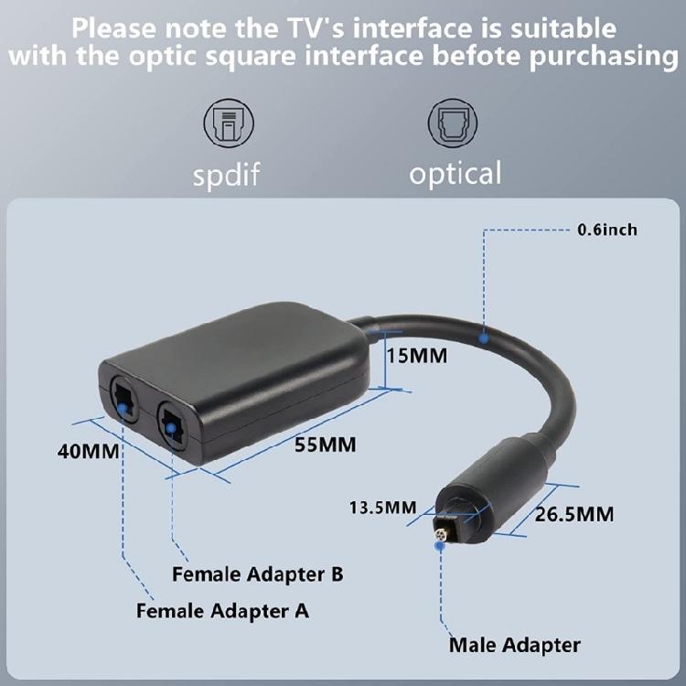 Splitter for Home Theater Television Headphone Digital Optical Splitter 1 in 2 Out Optical Fiber Splitter Cable