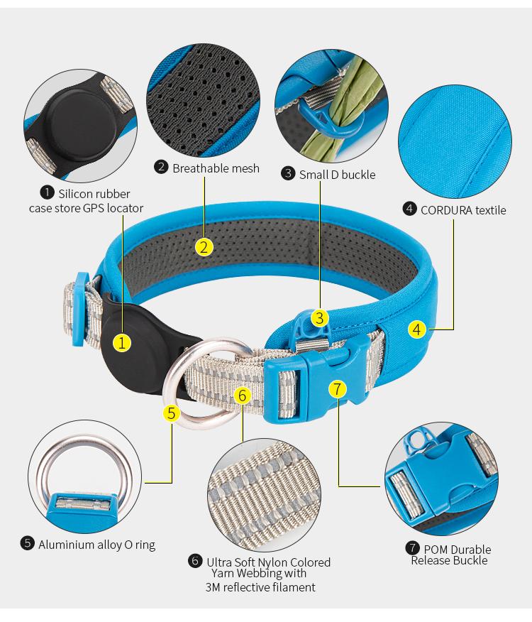 Personalisiertes AirTag Hundehalsband Verstellbares Nylon Reflektierend Gepolstertes Haustier Hundehalsband für Kleine Mittelgroße Große Hunde Zubehör