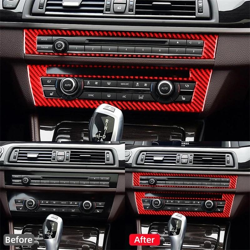 For BMW 5 Series F10 F18 2011-2017 Accessories Carbon Fiber Car Air Conditioning CD Button Panel Trim Cover Frame Decor Stickers