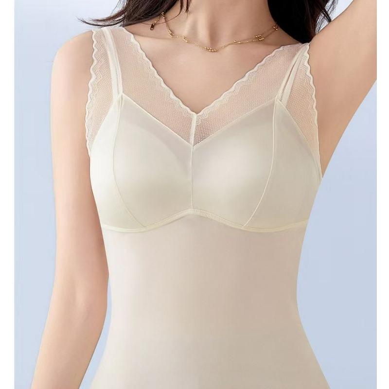 Women Lightweight Satin Shaping Slimming Camisole Built In Bra Layering Underwear