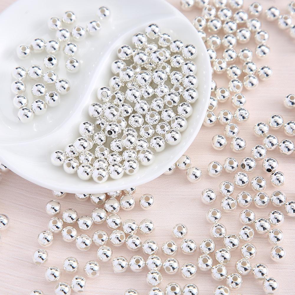 Gold & Silver-Plated White K Acrylic Round Spacer Beads for DIY Jewelry Accessories