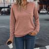 New Women's Casual Loose Fashion Solid Long Sleeve V-Neck Buttoned Sweatshirt