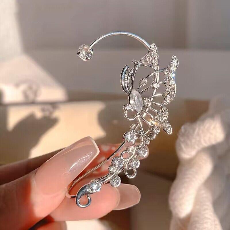 Luxury Sparkling Zircon Crystal Ear Clips Korean Irregular Butterfly Ear Cuff Clip Earrings for Women Wedding Jewelry