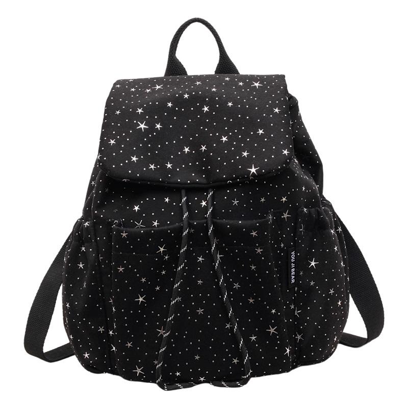 Schoolbag Korean version ins Versatile Printed Backpack Light Casual College Student Fashion, Flip Drawstring Backpack