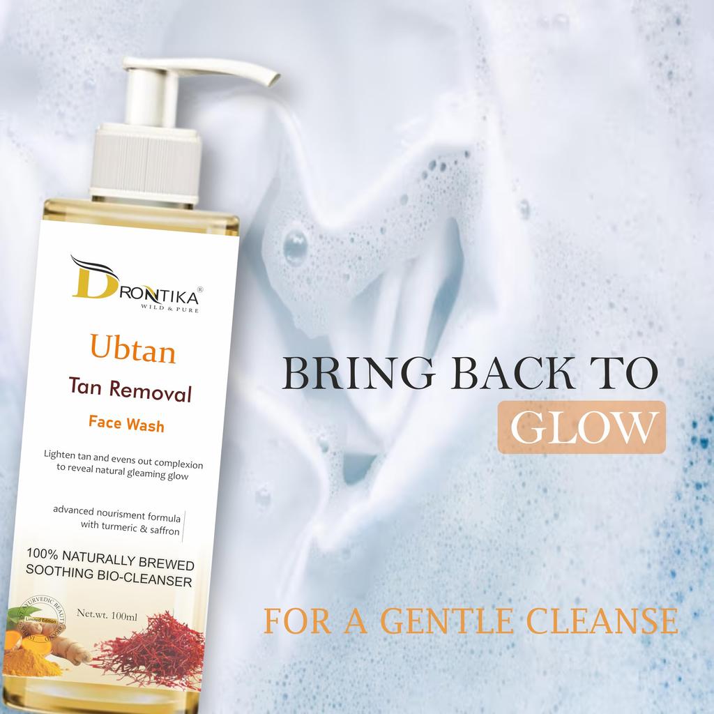 Drontika Wild & Pure Ubtan Tan Removal Face Wash with Turmeric & Saffron - Brightening & Revitalizing Cleanser for Glowing Skin 100ml.
