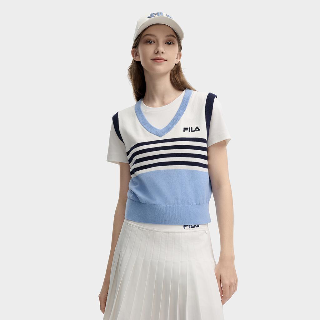 FILA Original Casual Comfortable Striped Simple Versatile T-Shirt Women tops Sky-Blue F11W439109FBU