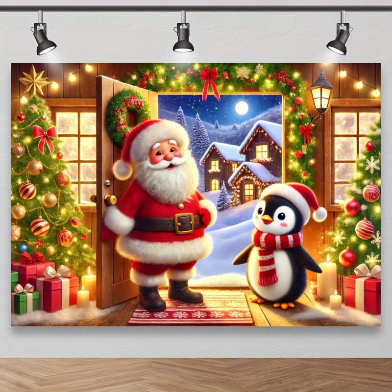 1pc2D plane, Santa Claus and penguin photography background cloth, holiday theme background cloth, no power supply required wsj 47.2x31.5inch/120*80cm