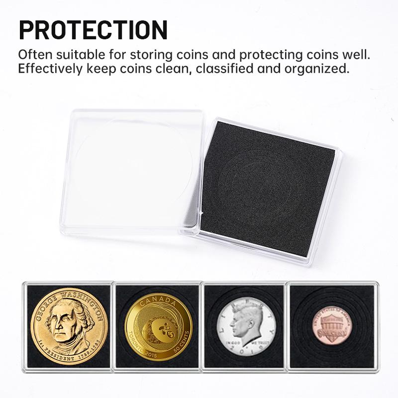 20Pcs Coin Capsules Holder 20mm-40mm Acrylic Square Adjustable Gaskets Organizer Storage Box Round Medal Coin Protection Box