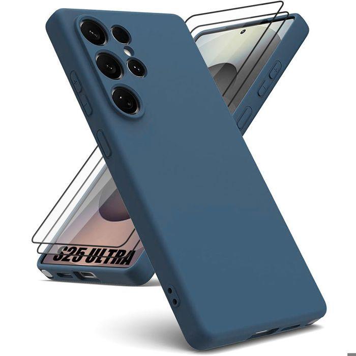 Case for Samsung Galaxy S25 Ultra - BOOLING - Shockproof Silicone Protection Navy Blue - 2 Tempered Glasses