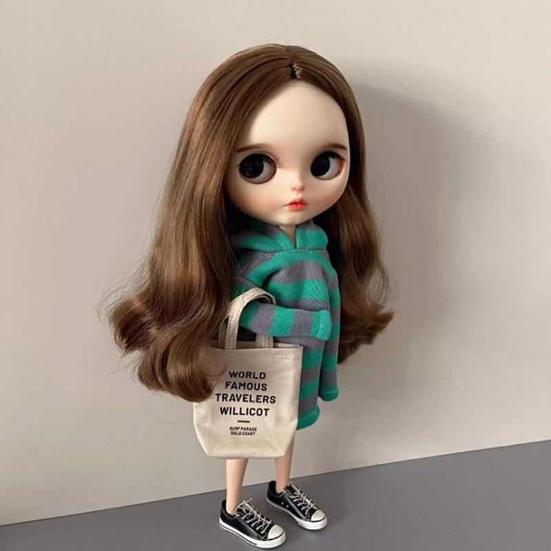 1Pcs For Blythe Doll Canvas Tote Bags Mini Handbag Letter Print Shoulder Bags For Blyth Dolls Accessories
