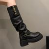 Vintage British Style Thick Heel Platform Boots Women's 2025 New Autumn and Winter Thin Boots Knight Boots