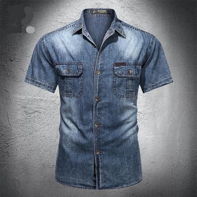 Vintage Washed Denim Shirts Men Slim Casual Short Sleeve Mens Clothing Jeans Shirt Summer Male Shirt