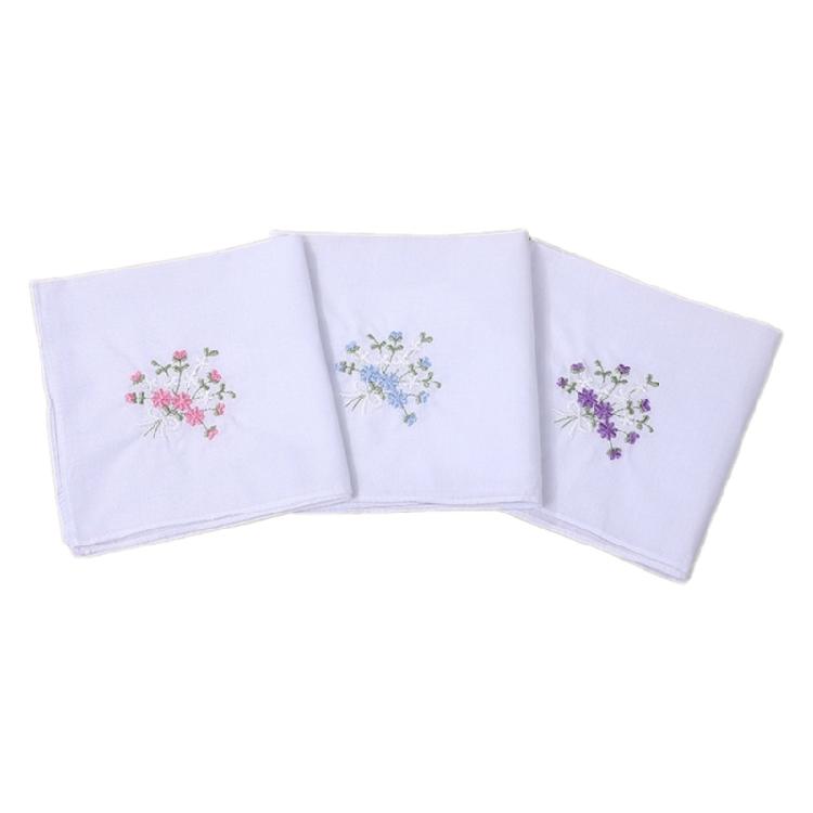Lightweight Handkerchief Washable Chest Towel Embroidery Flower Hankie Pocket Square 28x28cm for Girl Traveling Shopping
