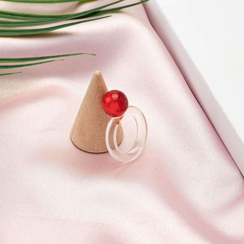Korean Fashion Geometry Square Spherical Zircon Acrylic Ring for Women Sweet Personality Finger Jewelry Party Accessories Gifts