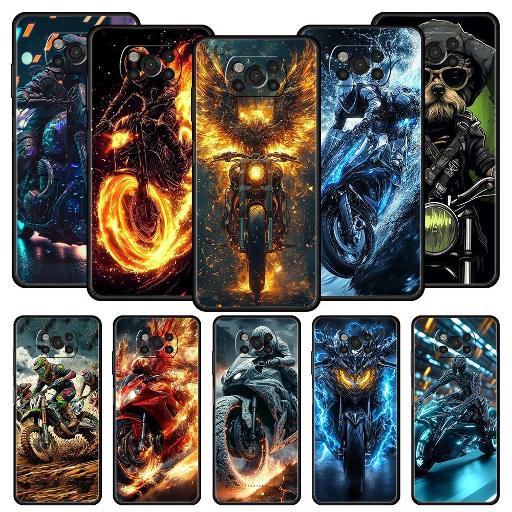Motorcycle Phone Case for Xiaomi Poco F7 F6 F5 F4 F3 X6 X5 X4 X3 NFC F7 Ultra M4 C51 C55 GT 5G Soft TPU Cover Fundas Capas Coque