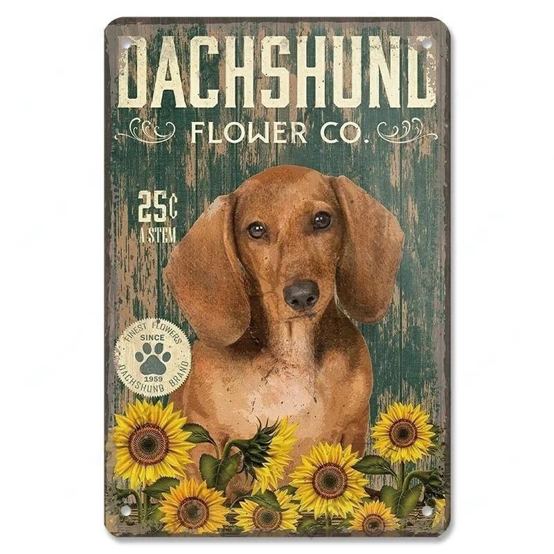 Pôster Vintage Cachorros Fofos de Estimação Placas de Metal de Estanho Dachshund Bulldog Placa de Metal Para Jardim Cafeteria Cozinha Decoração de Arte de Parede para Casa