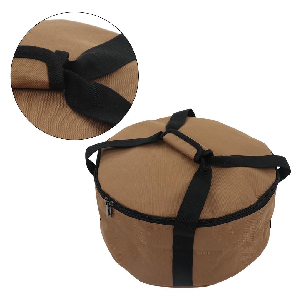 Outdoor Cookware Storage Bag Khaki Portable Camping Cooker Tableware Organizer with Handle Straps for Picnics Large Size