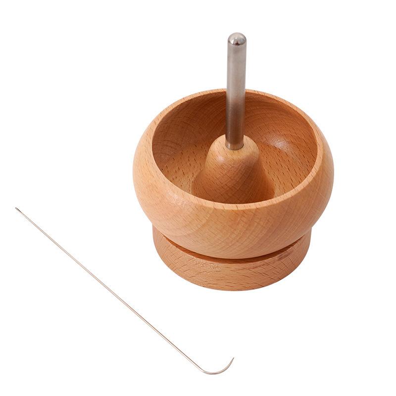 Manual Rotating Fast Beading Threader, Solid Wood Beading Bowl, Rice Bead DIY Beading Tool