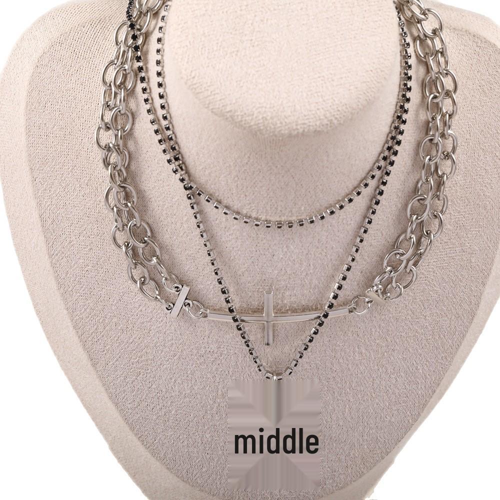Trendy Punk Double Layered Dark Zircon Necklace: European & American Titanium Steel