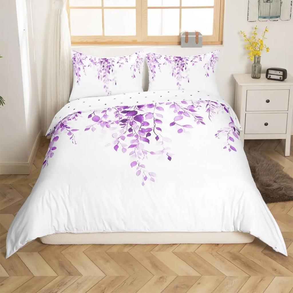 Bettdecke Tuschemalerei Stil Queen King Size Modern Schlicht Aquarell Pflanze Blatt Bettwäsche Set Kinder Erwachsene Damen 3-teiliges Set