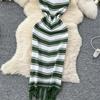 Sommer Frauen Ärmelloses Gestreiftes Gestricktes Quaste Schlank Bodycon Etuikleid Pullover Kleider