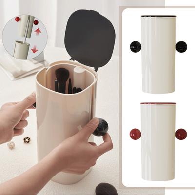 Automatic Lifting Makeup Brushes Holder With Lid- Makeup Brush Organizer For Vanity Or Bathroom Countertop, Cosmetic Brushes Container Large With