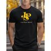 European Size Plus Size Print Men'S Summer Casual T-Shirt Featuring a Letter Design, Round Neck, Short Sleeves, Slight Stretch, Knitted Fabric