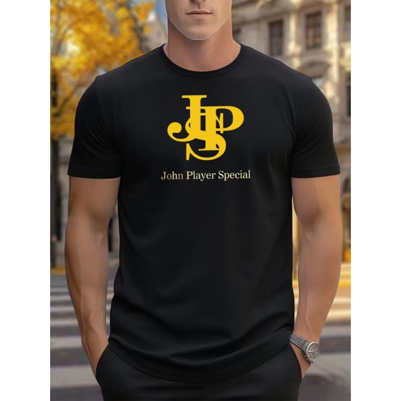 European Size Plus Size Print Men'S Summer Casual T-Shirt Featuring a Letter Design, Round Neck, Short Sleeves, Slight Stretch, Knitted Fabric