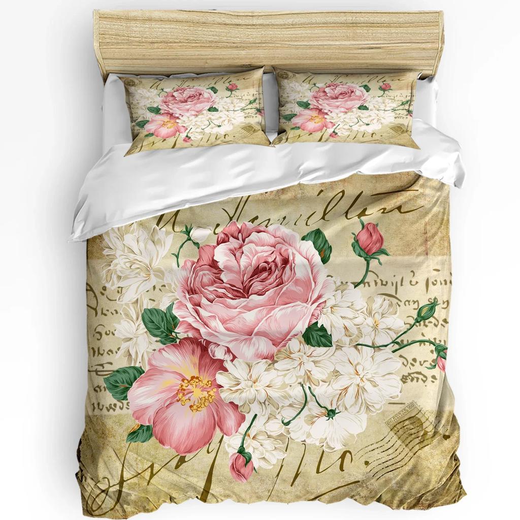 Pink Rose Flower Bouquet White Bedding Set 3pcs Duvet Cover Pillowcase Kids Adult Quilt Cover Double Bed Set Home Textile