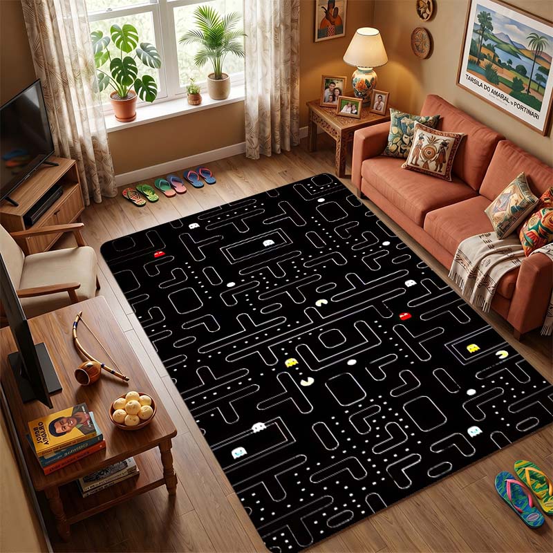 Pac-Man Retro Arcade Game Area Rug, Non-Slip Soft Floor Mat for Living Room Bedroom, Vintage 80s Game Carpet for Kids Room and Gamer Home Decor