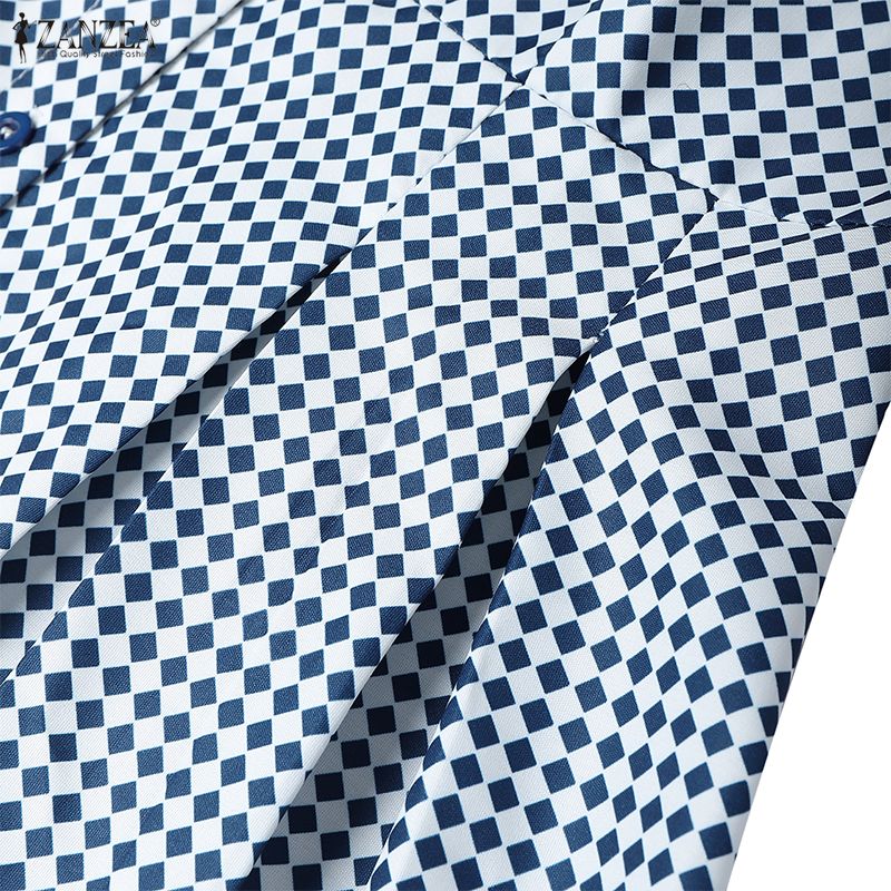 ZANZEA Women Turn Down Collar Summer Casual Short Sleeve Dress