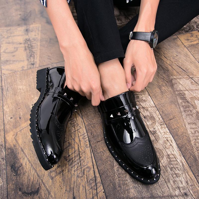 Men Black Loafers Leather Shoes Formal Business Shoes Wedding Dress Prom Punk Shoes Over Sized