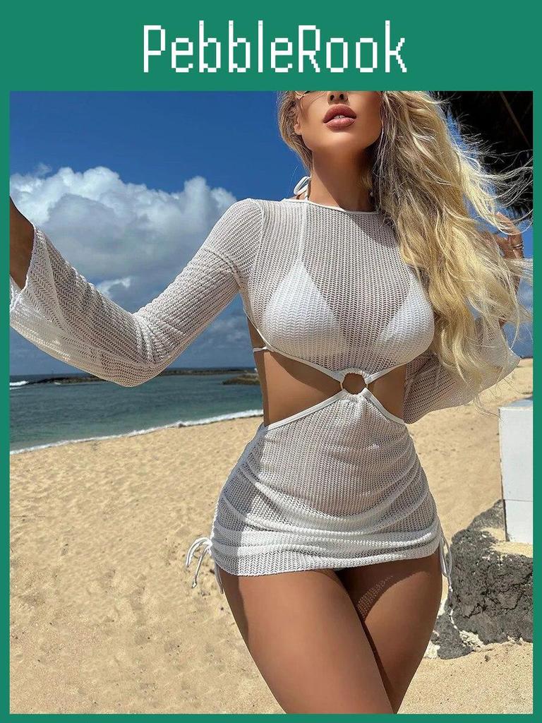 Sleeve Long Sheer Coverup Mesh Micro Bikini Female Swimsuit Women Swimwear Threepieces Bikini Set Bathing Suit Swim Beach Wear